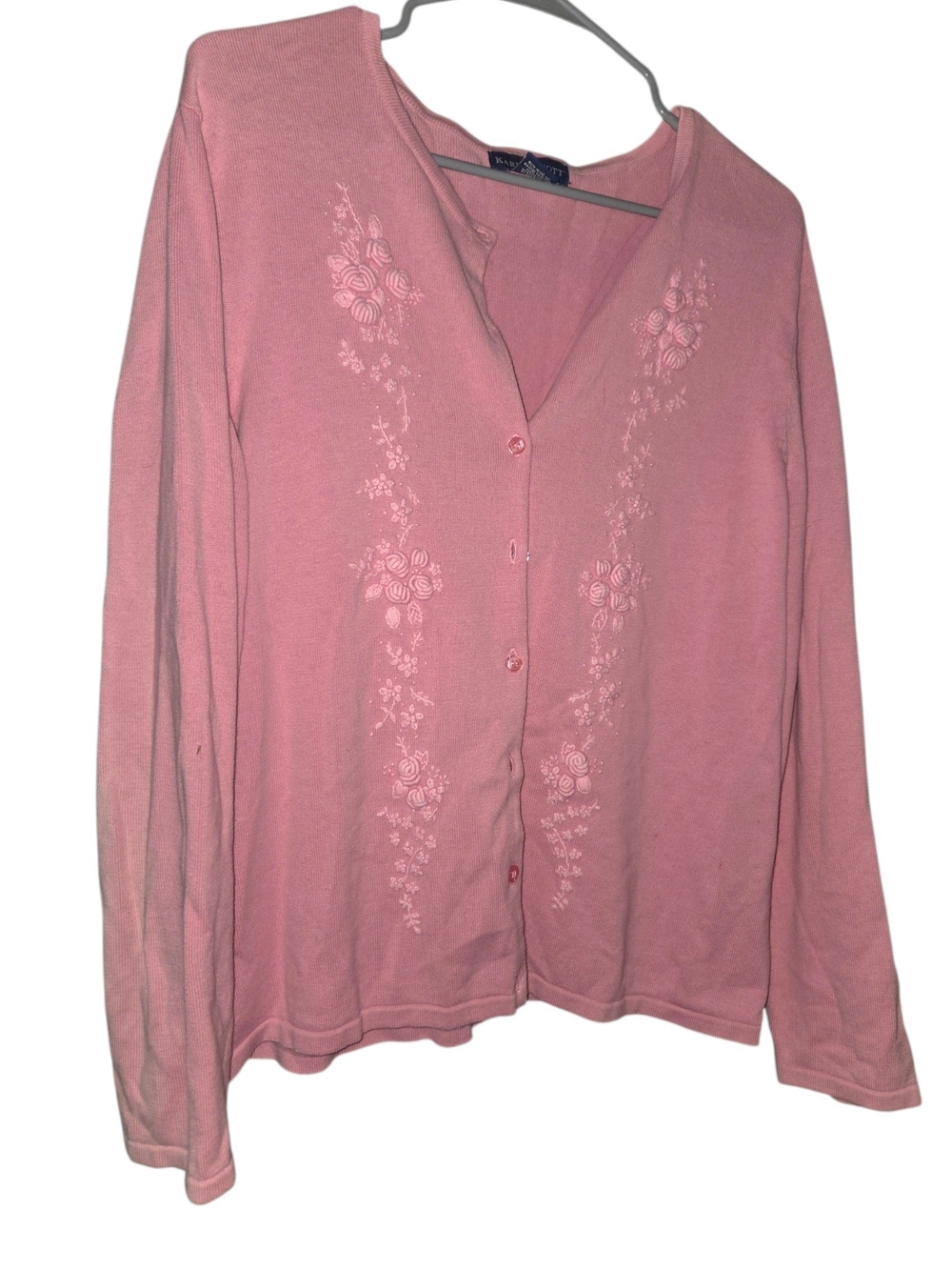 Vintage Karen Scott floral embroidered knit cardigan sweater Size Large